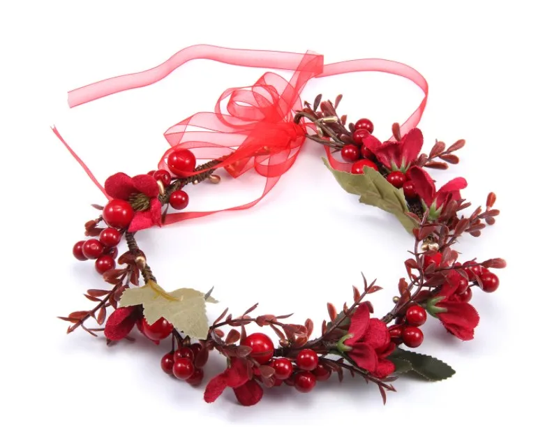 2905E custom red floral crown red berry hair ring party festival flower headband christmas crown