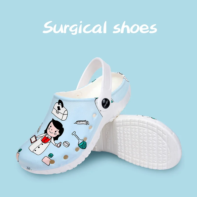 Nurse Print Scrub Shoes for Women Men Medical Clogs Light Weight Clinical Sanitary Surgeon Dental Hygienist Veterinary Sandal
