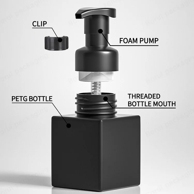 Custom Color 250ml-500ml PET Plastic Hand Soap Mousse Foam Bottle Big Size Square Empty Shampoo Toothpaste Blush Face Mask Logo