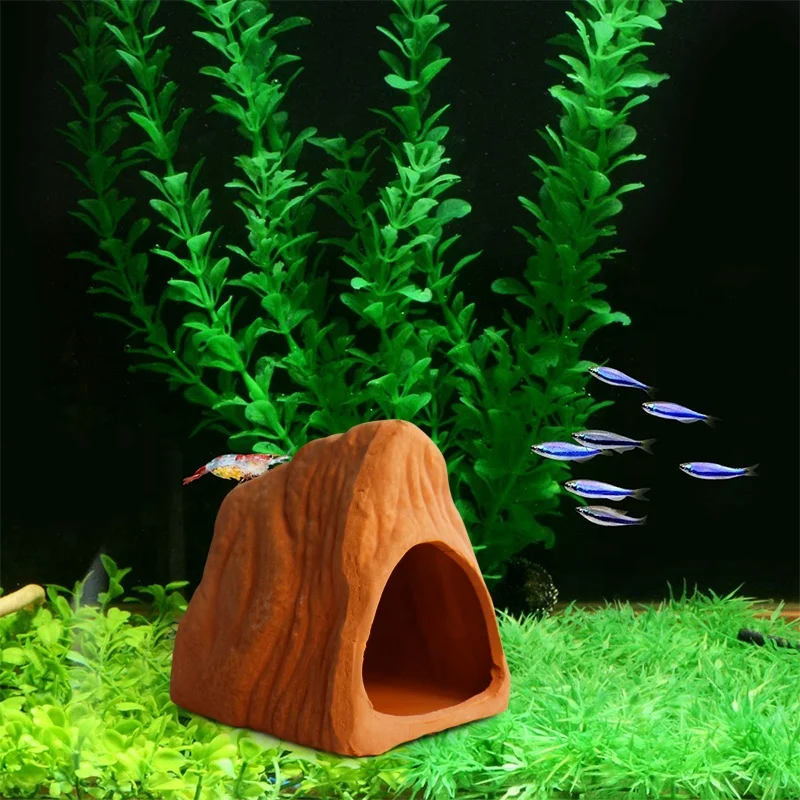 Hot Sales Small Terracotta Mountain-Shaped Aquarium Accessory Customized Ceramic Breeding Cave for Shrimp Fish for Home Use