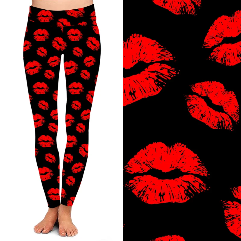 Red Lips Print Super soft Yoga High Waist 92 polyester 8 spandex 230gsm Custom design your own Leggings for Women