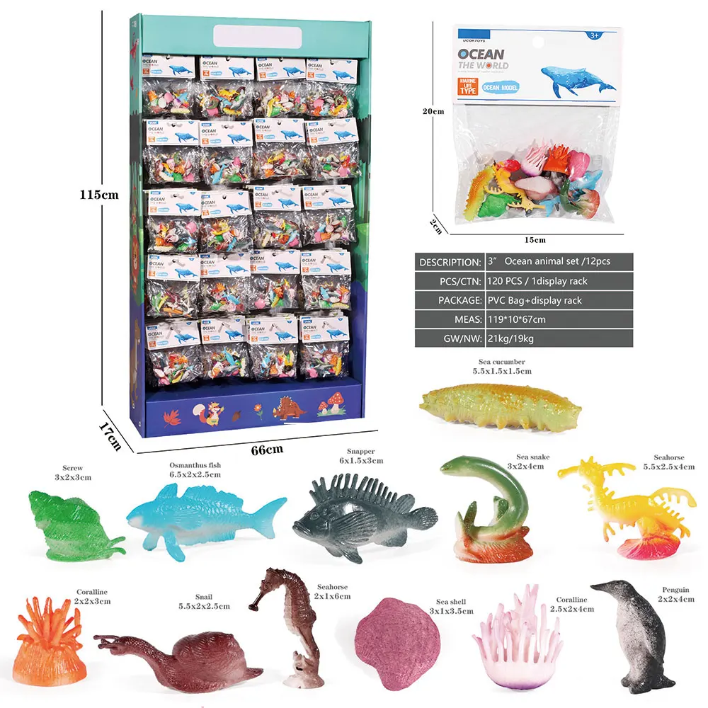 Display rack pack 120pcs natural world insect fish model cheap small plastic animal mini toy