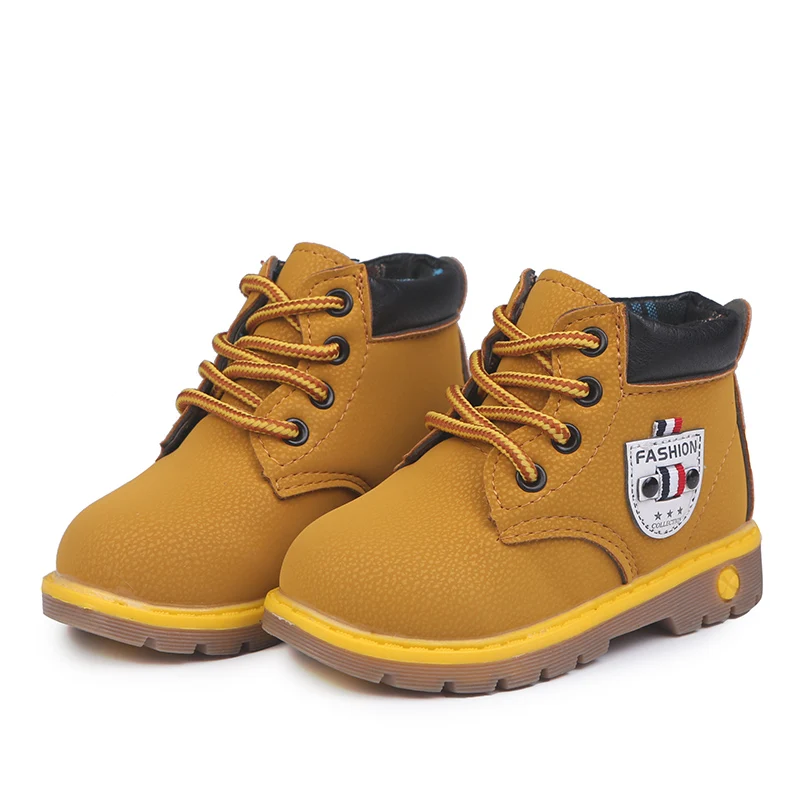 New arrival fashion kids ankle leather boots children flat martin boots for winter