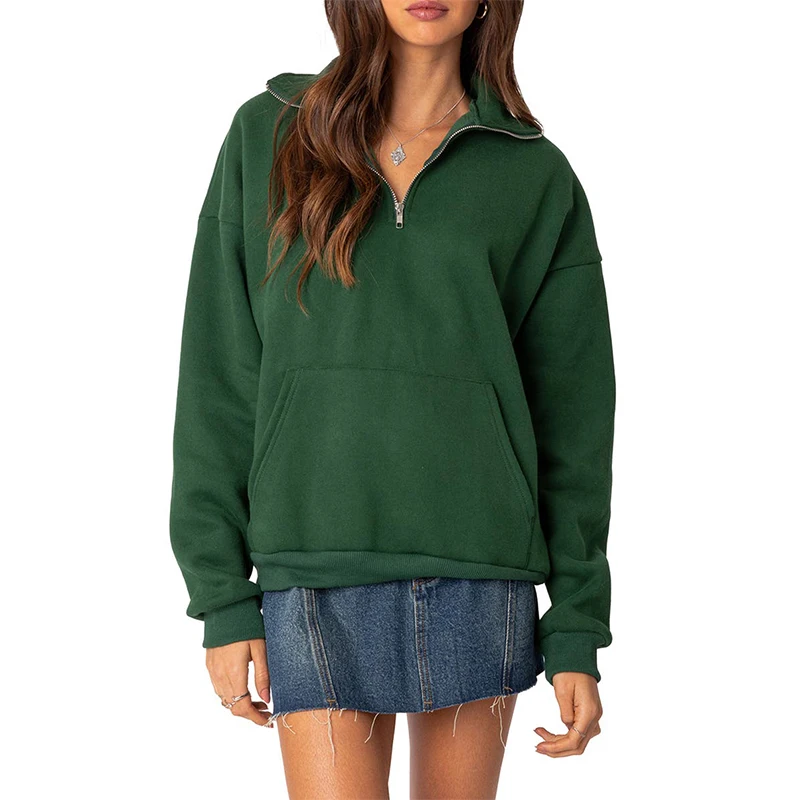 Fashion vintage sweatshirt clothing manufacturers custom long sleeve 1/4 zipper collar sweatshirt woman polo collar sweater