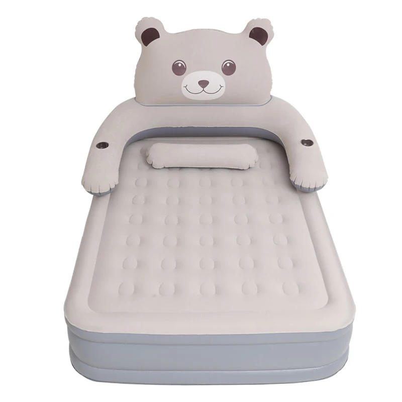downy flocked surface cute raised air mattress with bear headboard queen inflatable high air bed for home guest camping