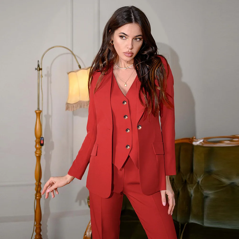 Office Black 3 Pieces Tank Top High Waist Pant Ropa Damas Set De Mujer Ensemble Blazer Classy Clothing For Women Ladies Suits