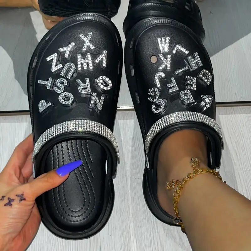 Trendy Beach women And Men EVA Clog Sandals Accept customization  Breathable Non-slip zandalias mujer Bling  Letter Charms