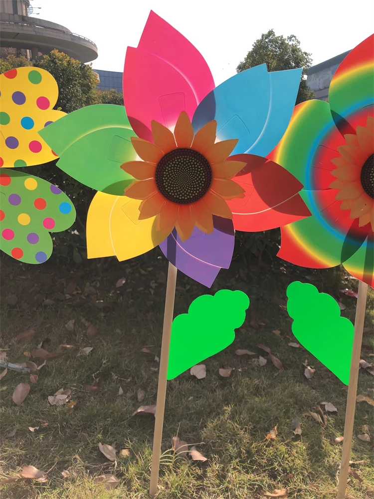 Игрушечная ветряная мельница в форме цветка с деревянными рейками, декоративные ветряные мельницы из ткани в различных сценах