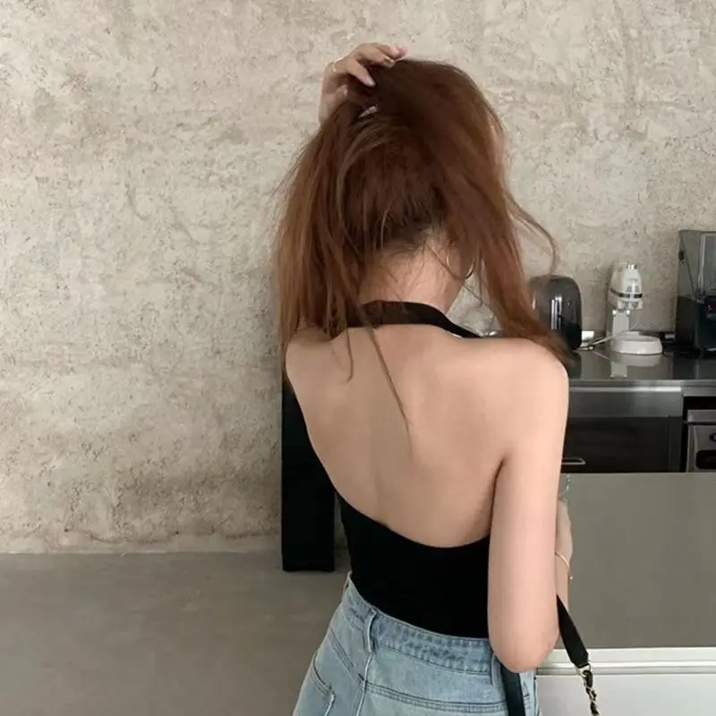 Hot spice girl summer camisole beauty back neck shoulder crop tank top knitted vest femme sexy padded halter