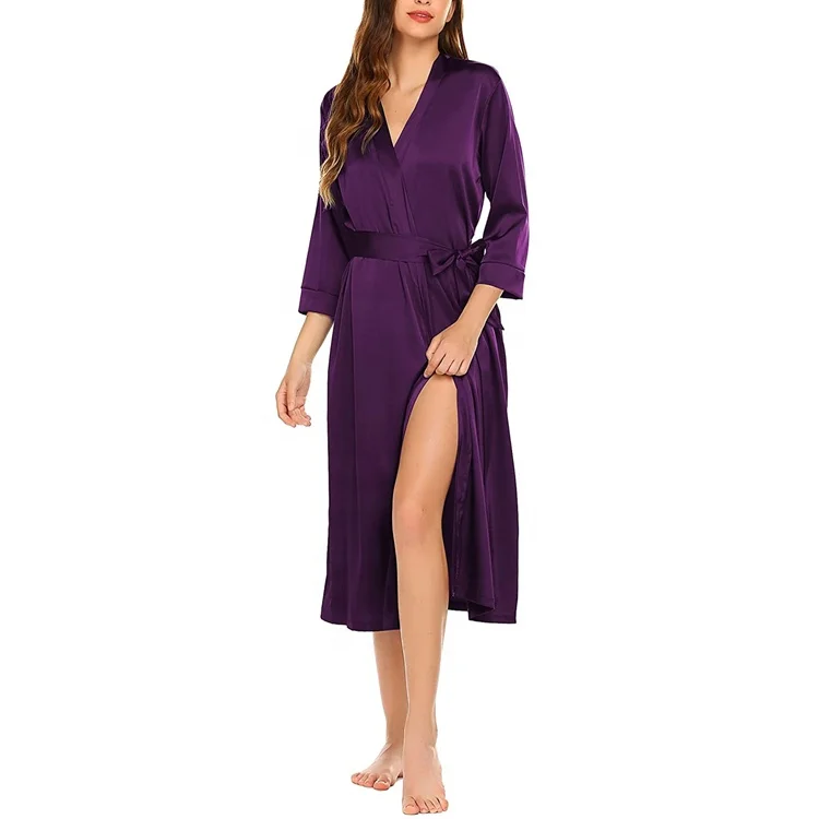Women Silk Satin Long Bride Robe Kimono Bath Robe Peignoir Femme Sexy night-robe