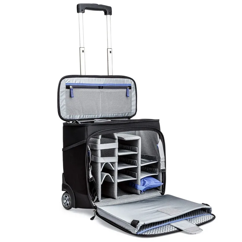trolley travel camera case waterproof professional wheeled laptop camera bag photography suitcase