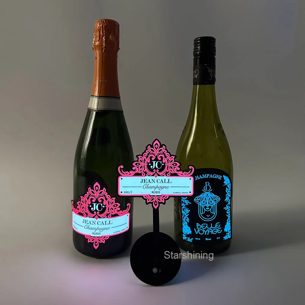 OEM customized design Adhesive LED wine bottle label Luminous EL bottle label waterproof LED champagne bottle sticker