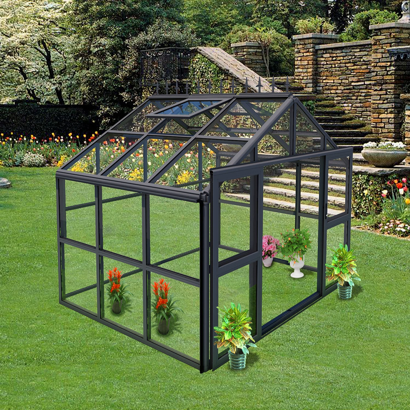 Manufacturer Wholesale Garden sun room glass house Customized Sunroom Glass House Garden Buildings Greenhouse for backyard