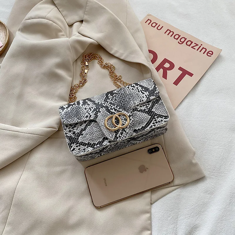 2023 Wholesale Cheap Snakeskin Crossbody Bag Mini Purse for Women Girls Cute Shoulder Bag with Chain Strap