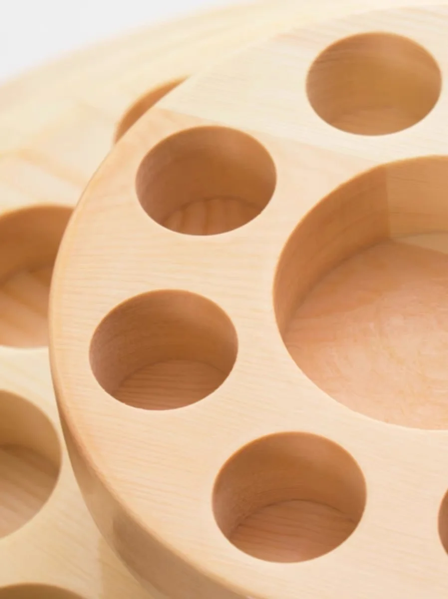 Bamboo Wood Essential Oil display stand 360-degree rotating solid wood lipstick sub-bottle desktop storage display plate