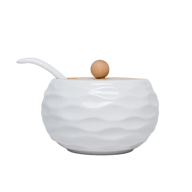 Wholesale Bulk 8pcs Organizer White Ceramic Herbs Spice Jar Set with Bamboo Lid and Storage Rack