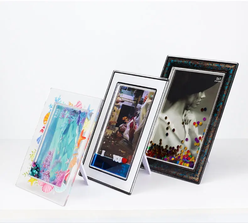 4X6 Inch Rectangle Square Bling Sparkle Aqua Acrylic Custom LOGO Glitter Quicksand Snow Photo Frame with Liquid Water