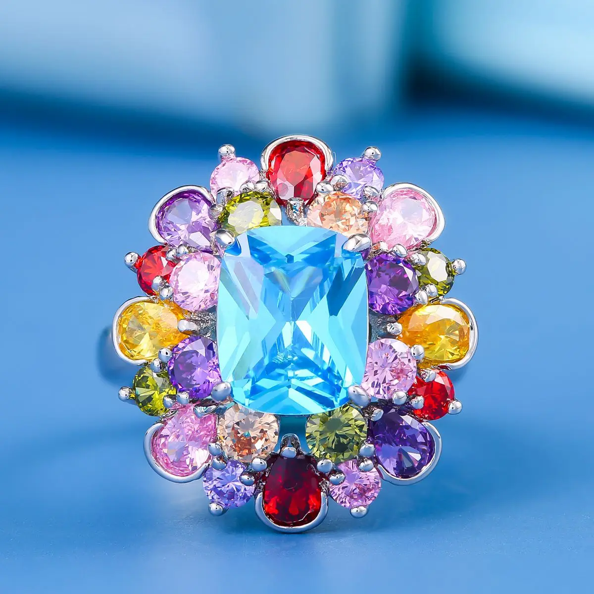 Wholesale shiny colorful CZ rings new model brass wedding fashion 2020 women jewelry flower ring