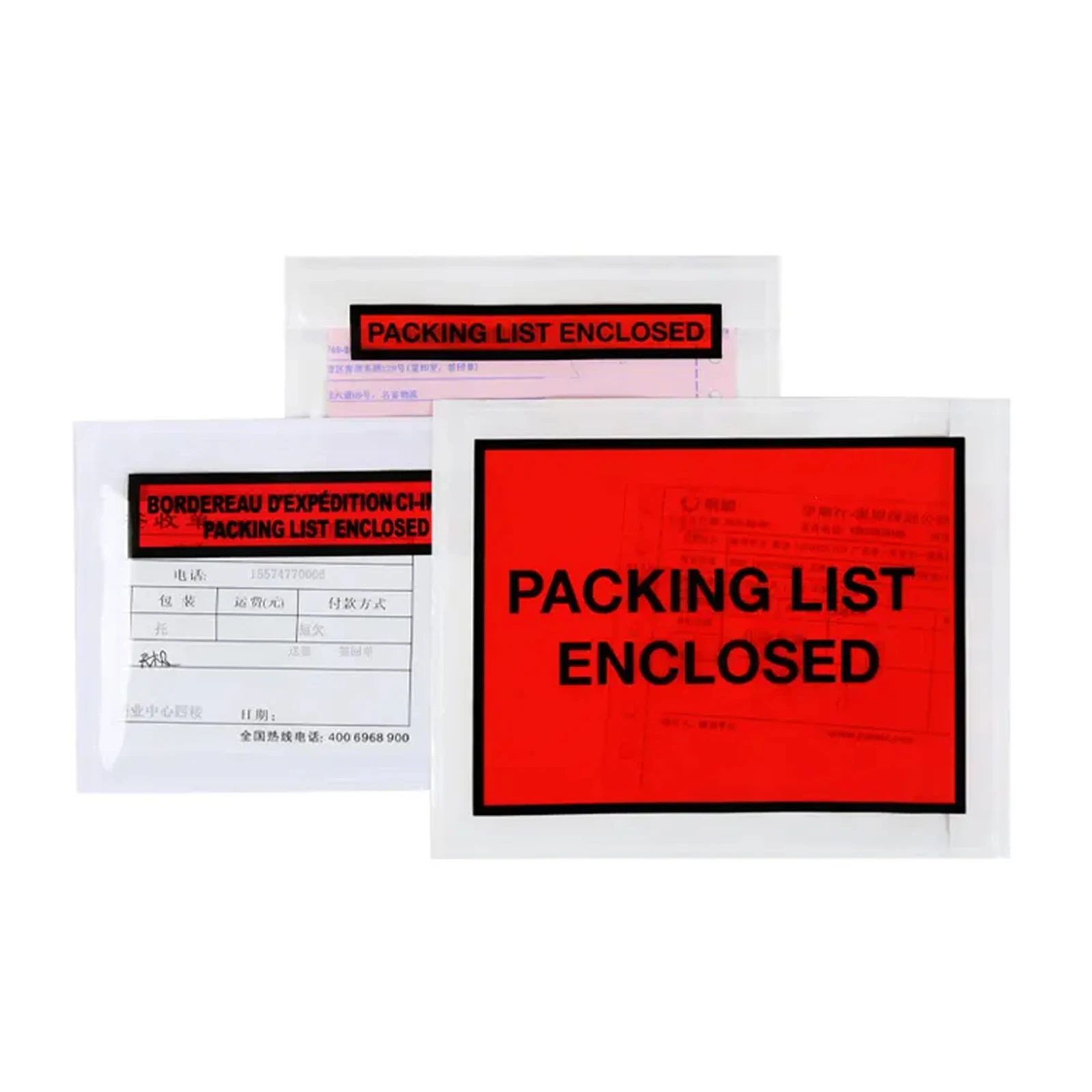Custom Logo Packing List Enclosed Pouches Plastic Side Loading Packing List Envelopes