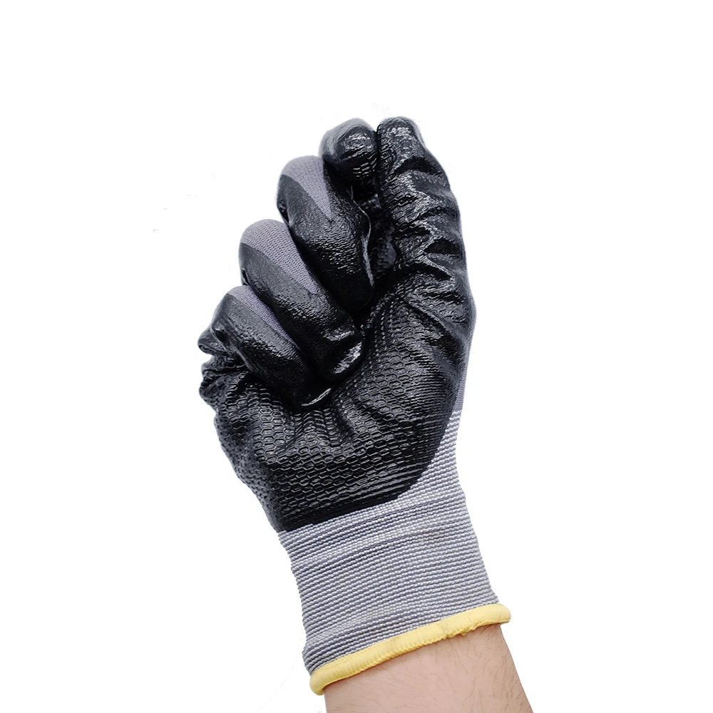New Product 15G Grey Nylon And Spandex Black Micro Finish Coated Dipped Nitrile Safety  Glove