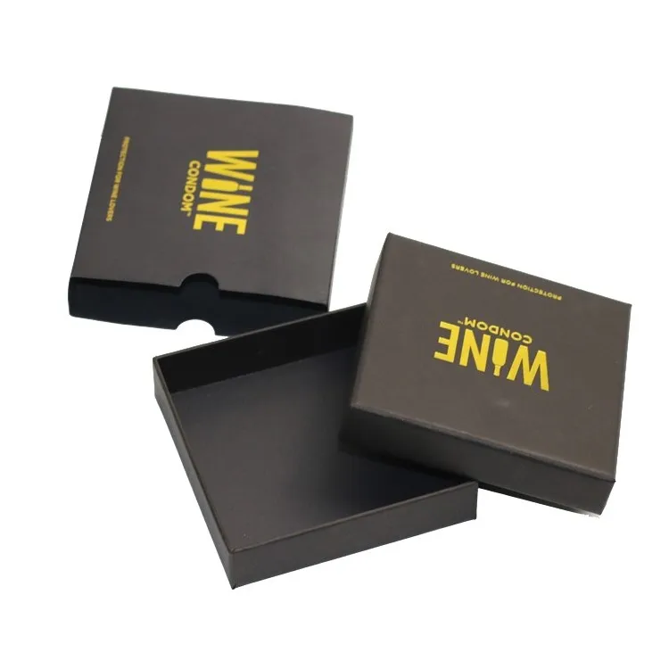 Custom Gold Foil Logo Stamping Luxury Black Cardboard Condom Packaging Box With Sleeve