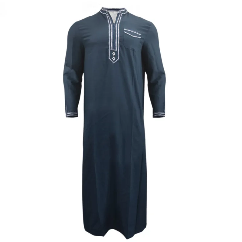 Middle East Style Muslim Islamic Clothing Long Sleeved Arabic Dubai Ramadan Thobe Abaya Solid Ethnic Design with Loose Zipper