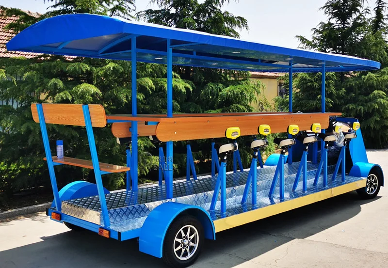 Good Selling Blue Beer Bike Quadricycle City Tour Team Building Road Draft Electric Vending Cart