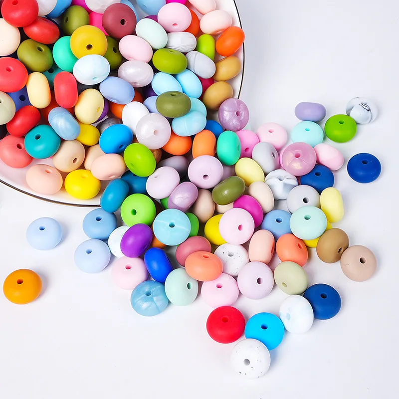 Wholesale 14mm Abacus Silicone Lentil Beads Soft PVC Pacifier Keychains Custom Silicone PVC Beads