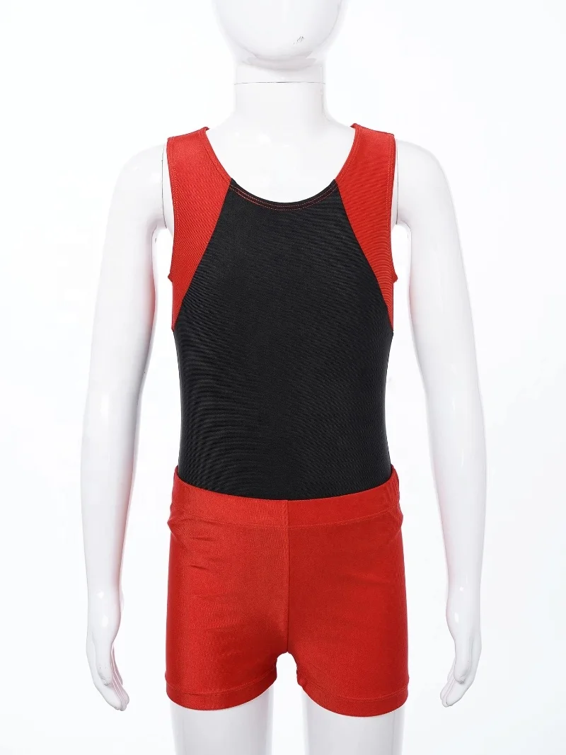 Kids Boys Custom Sleeveless sublimation gymnastic leotard Bodysuit with Shorts Set for Gymnastic Yoga
