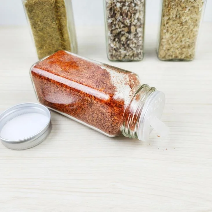 Glass Spice Jars Bottles 100ml Empty Square Spice Containers with Shaker Lids and Airtight Metal