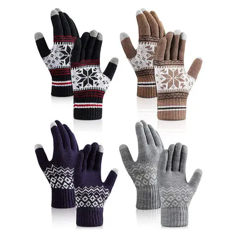 OEM Touch screen Warm Winter knitted man women fashion design jacquard logo gloves