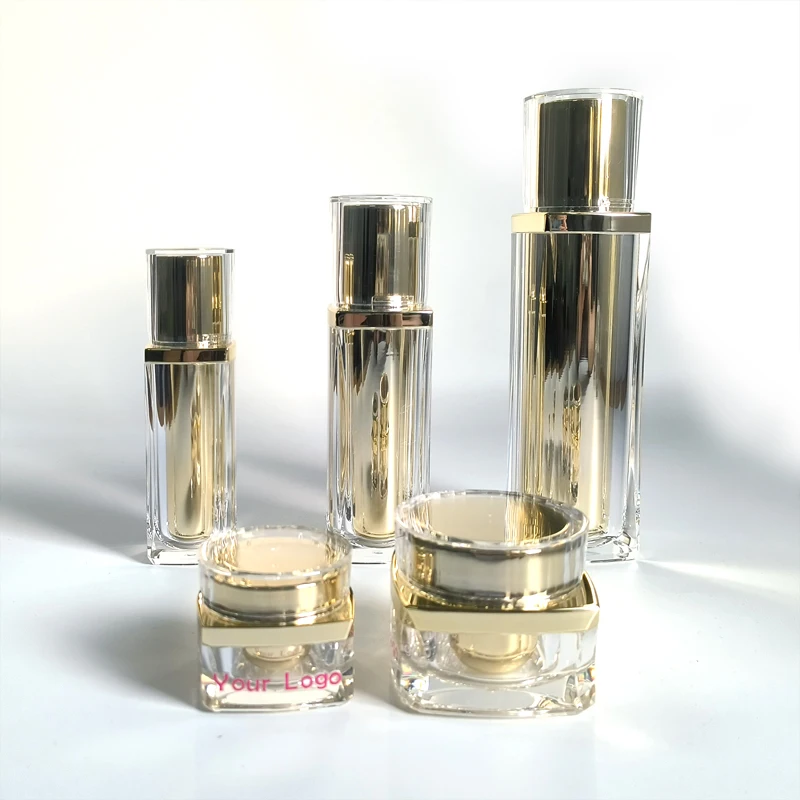 M604 Wholesale cosmetic packaging Golden acrylic jar acrylic lotion bottle cream jar spot skin care bottle