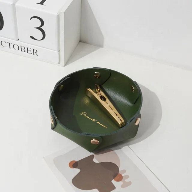 Circle Coin Key Foldable Pu Leather Tray Jewelry Storage Tray Home Deco Creative Organizer