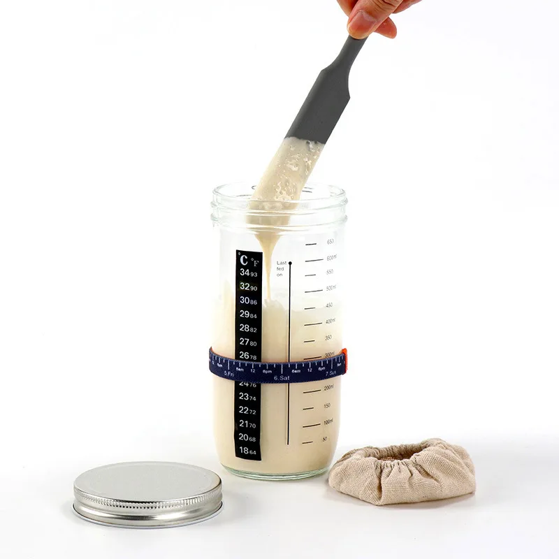Sourdough Starter Jar Kit With Date Marked Feeding Band,Thermometer For Bread Baking Sourdough Starter Jar