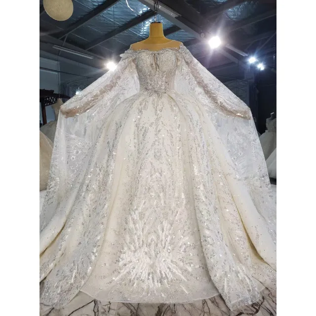 Chinese manufacturer supply Elegant Long Sleeve Beading Sequin Ball Gown Wedding Dress Bridal