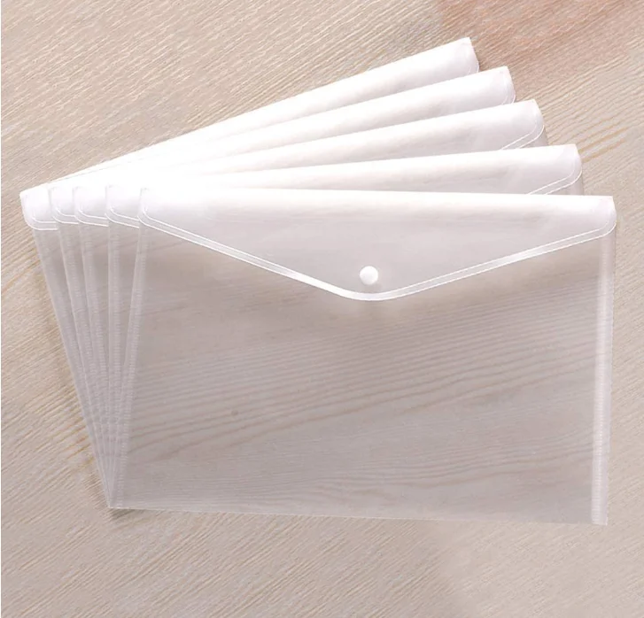 Clear Reusable Plastic Envelopes With Snap Closure PP Plastic Document Holders A4