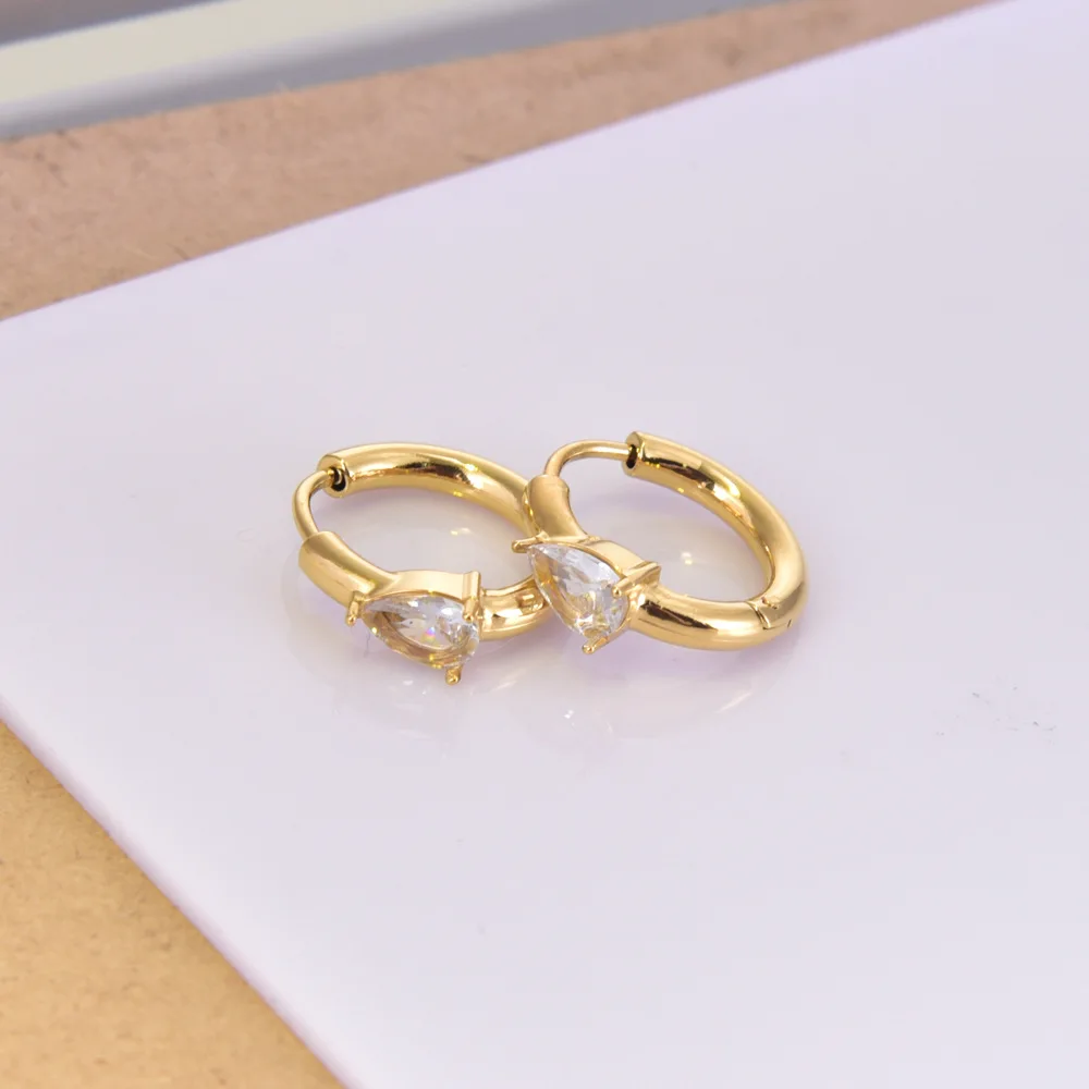 E1777 Waterproof 18K Gold Stainless Steel Trendy Jewelry Clear Zircon Hoop Huggie Earrings For Women Girls
