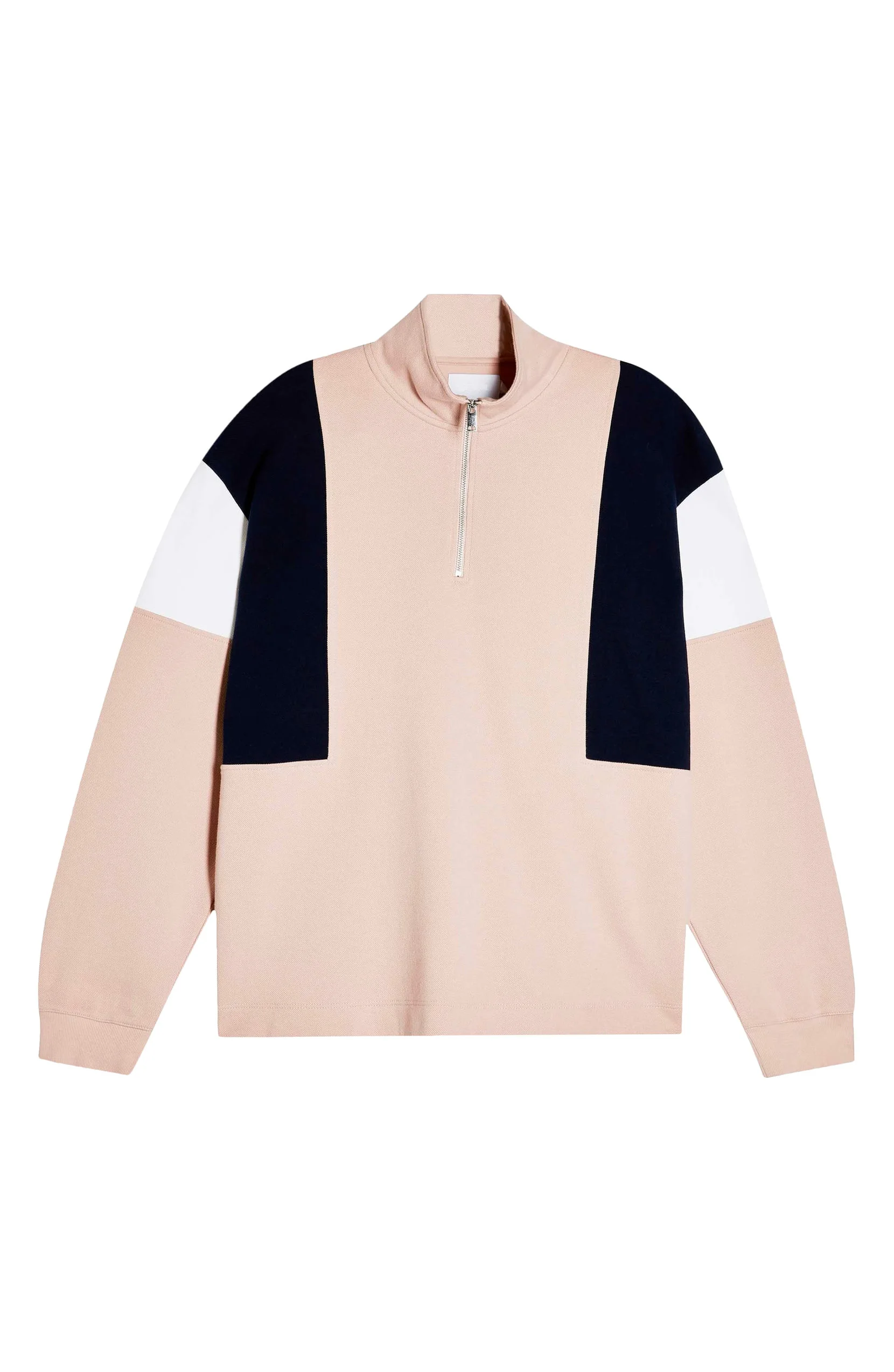 MGOO Heavyweight French Terry Pink Color Men Oversized Pullover Custom Colorblock Quarter Zip Sweatshirt