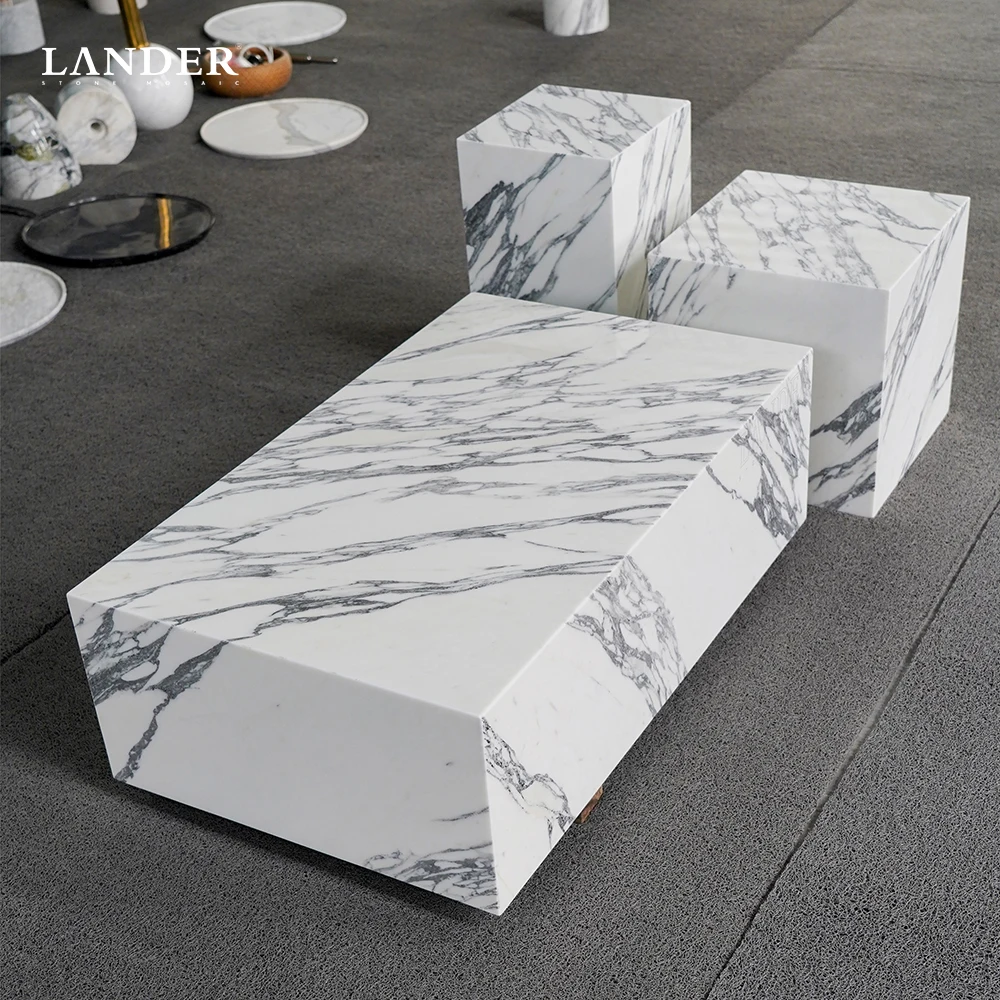 Living Room marble Coffee Table Plinth Stand Set Luxury ARABESCATO CORCHIA White Marble Coffee tea table arabescato low plinth
