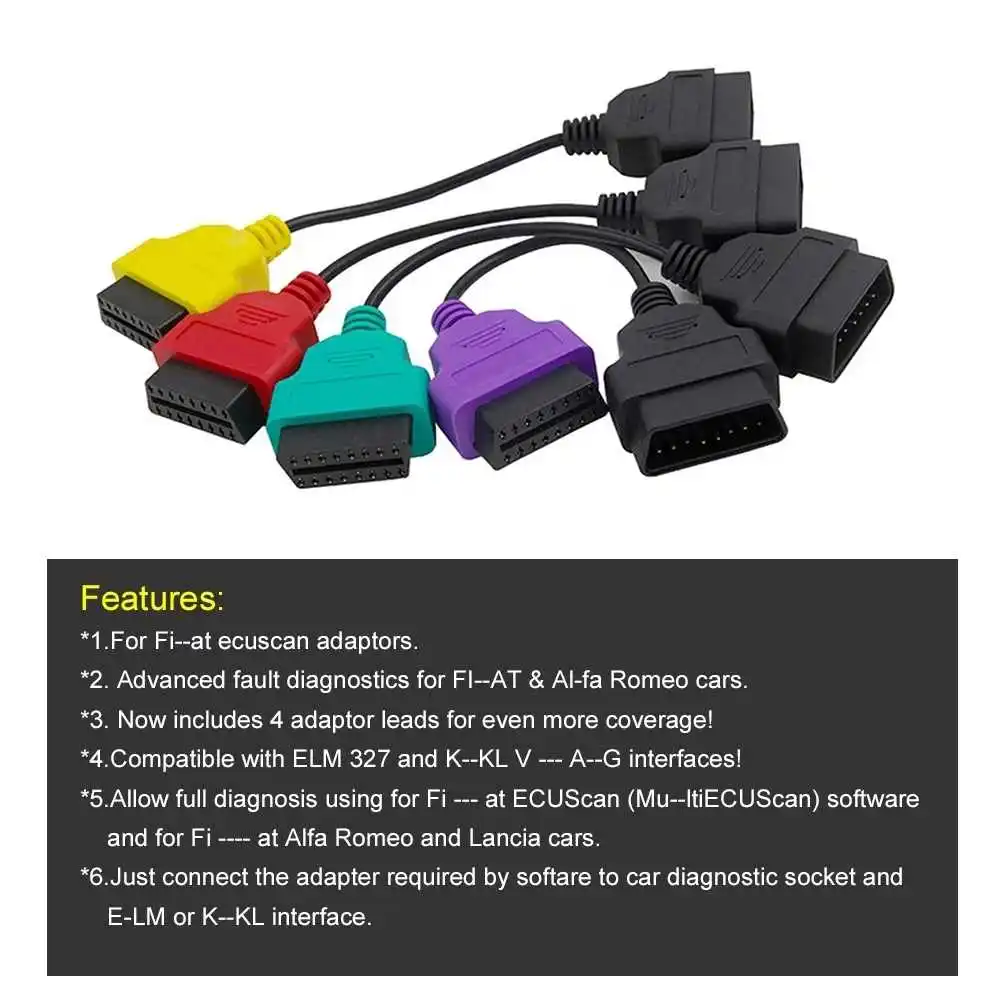 2 кабеля для Fiat ECU 16 Pin MultiECUScan OBD2 OBD диагностический инструмент сканер считыватель кодов адаптер автомобильный соединительный кабель