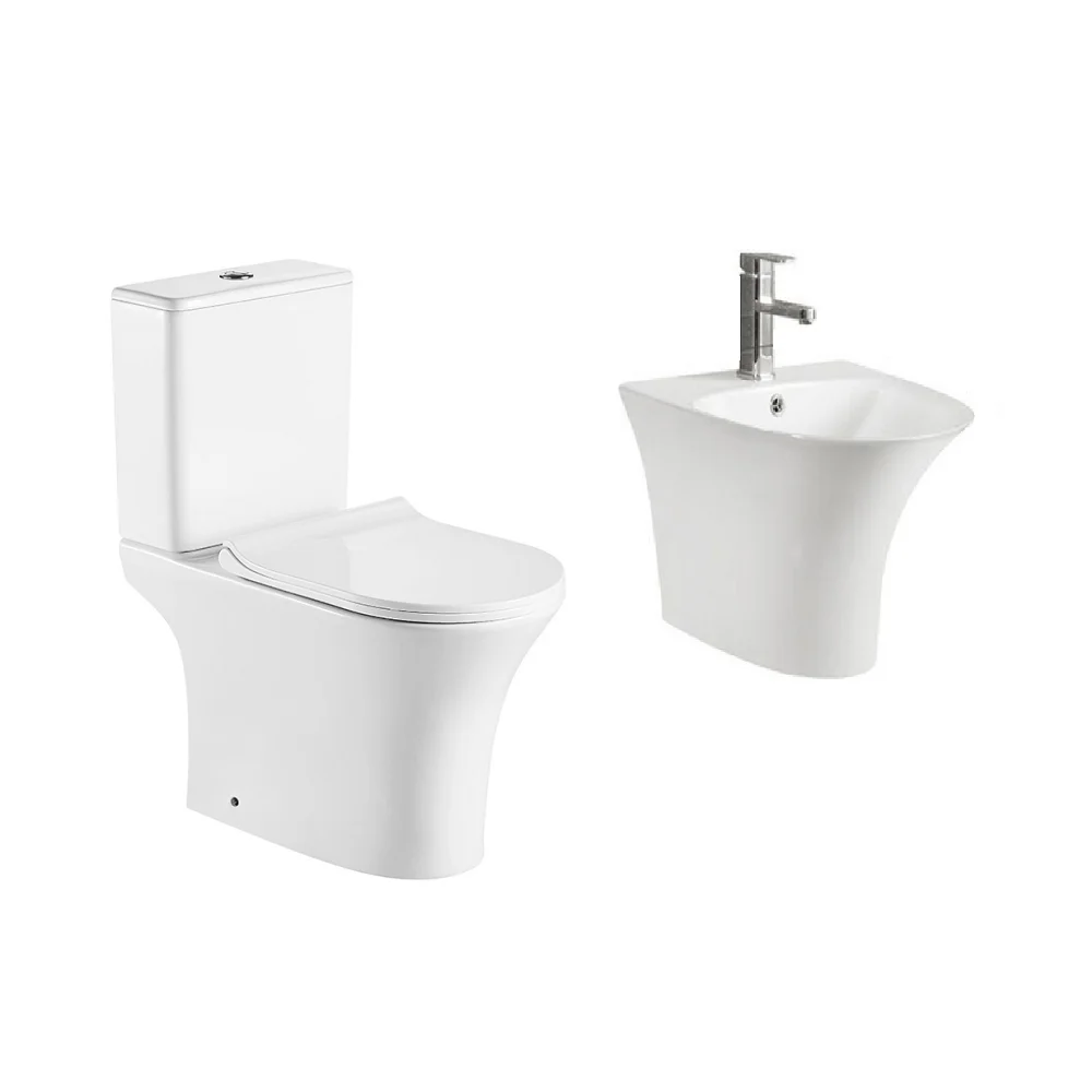 Sanitary ware bathroom ceramic wc piss two piece toilet set with basin hot sell in maddle east