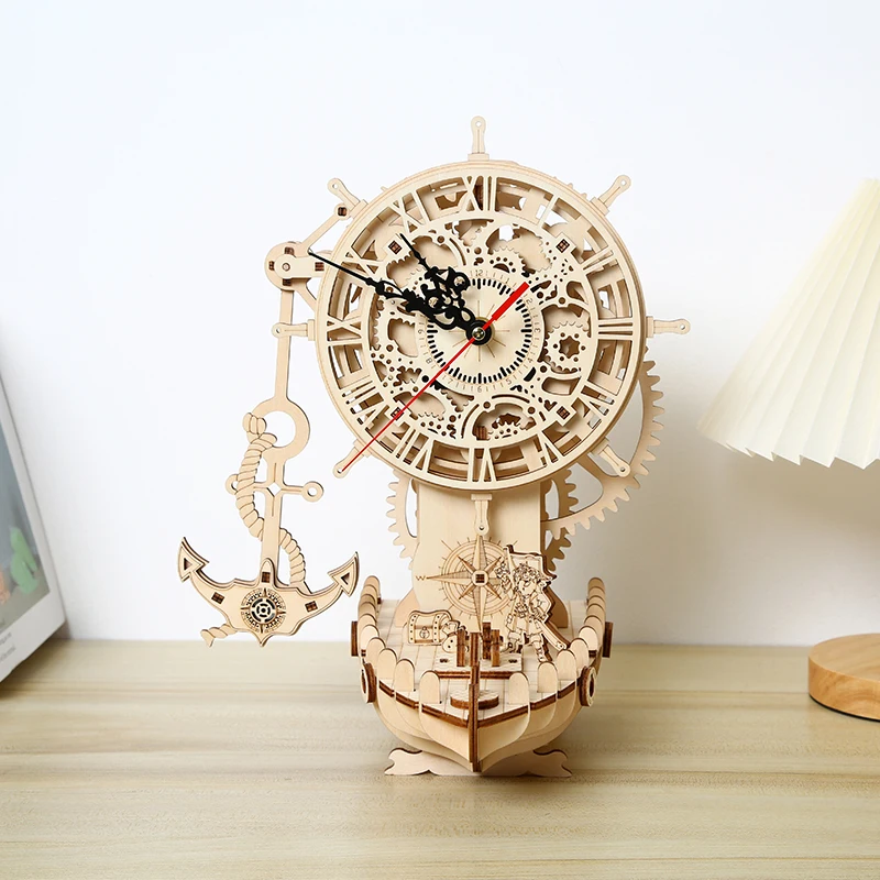 Educational Model Building Kits Clock Gear Pirate ship Clockwork DIY Handmade Toys Wooden 3D Jigsaw Puzzle