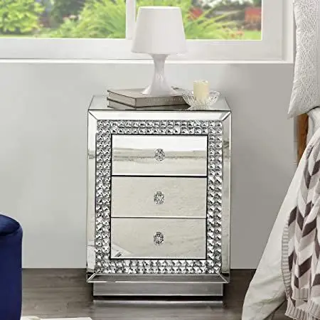 2021Top Seller Crushed Diamond Mirrored Nightstand  3 drawer chest bedside table  night stand