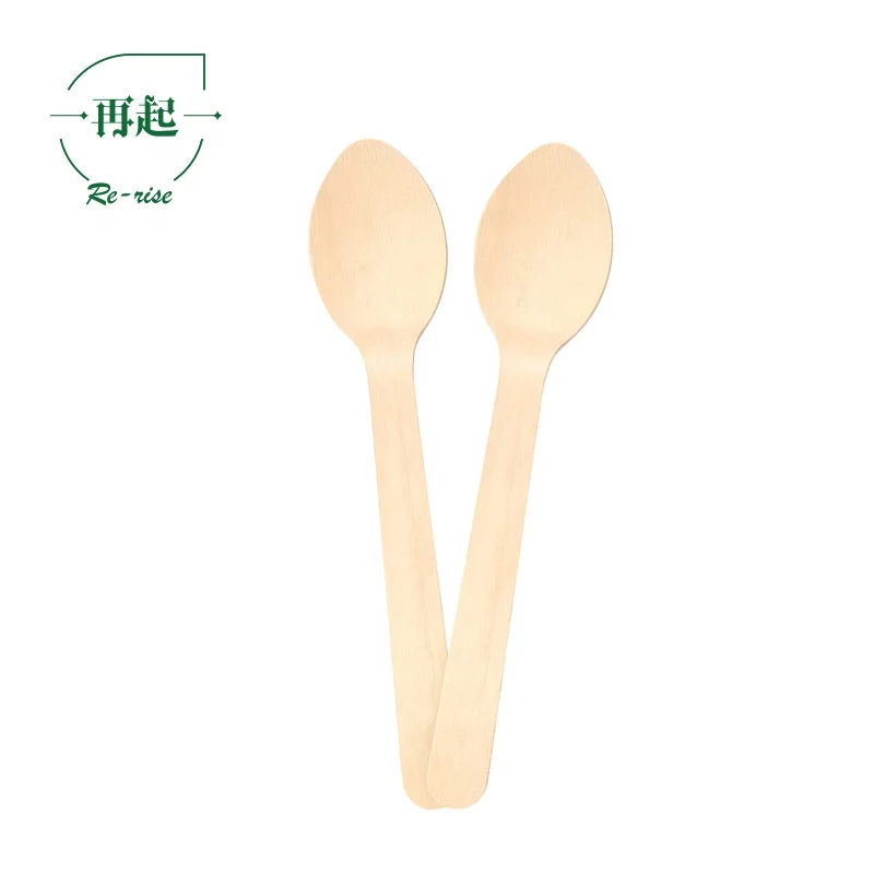 16cm or 160mm Eco-friendly Biodegradable Food Grade Disposable Birch Wood Wooden Dinner Spoon with Embossed Handle