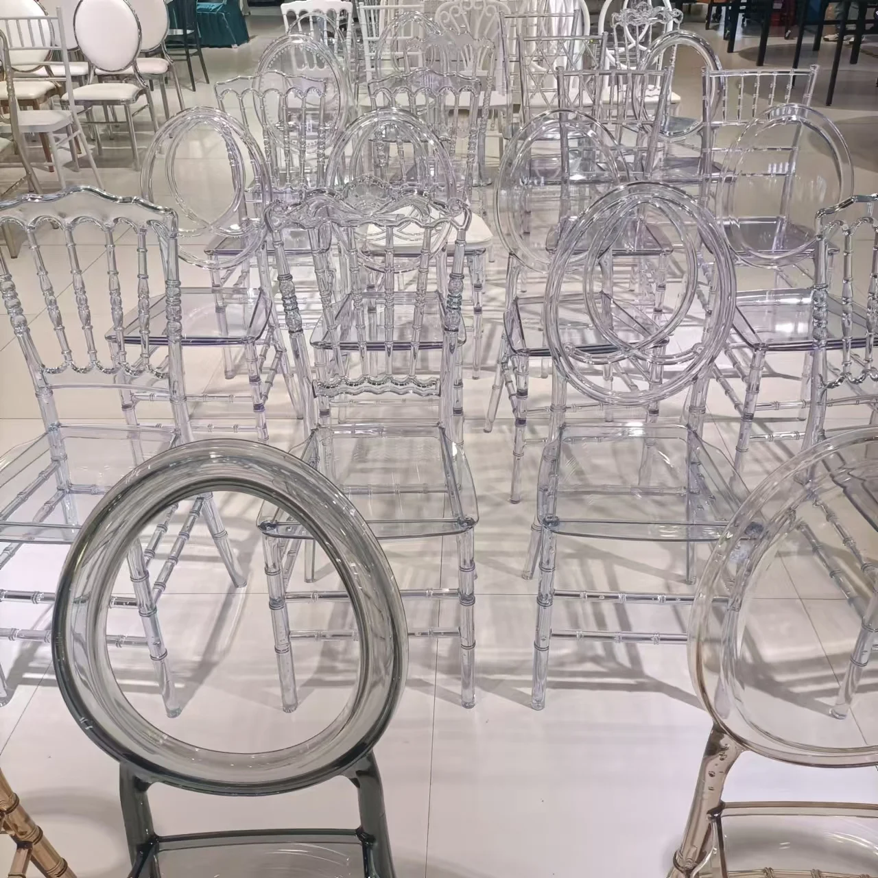 Modern Stackable Clear Transparent Acrylic Ghost Resin Tiffany Chair For Banquet Dining Hotel Outdoor Park Wedding Events
