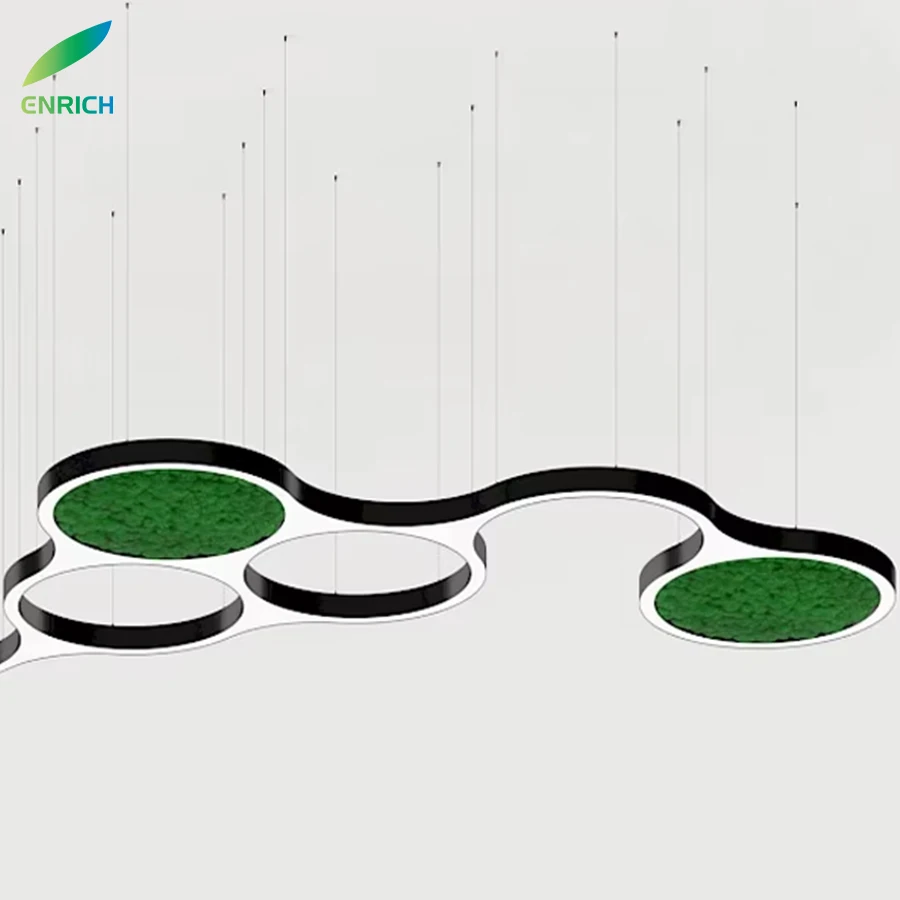 Modern Design Arquarius Cluster LED Ring Curved Profile Light Dimmable led Acoustic Panel Green Moss Fixtures