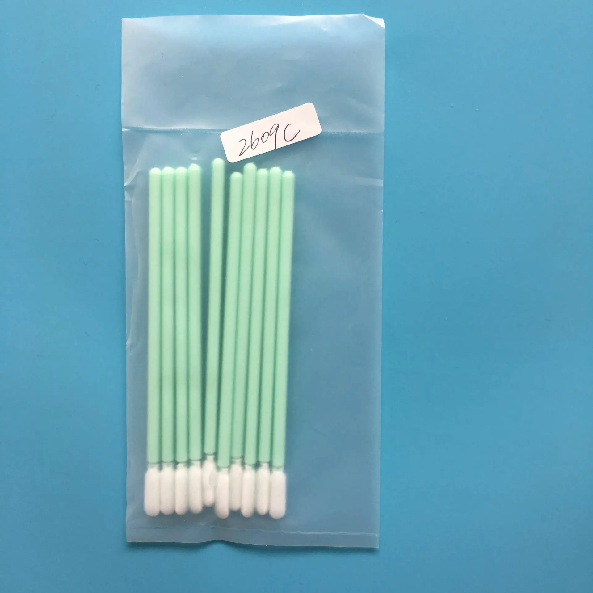 
Cleanroom laundered 100% continuous filament knitted polyester heads. virgin polypropylene handles swab selector sample swab 