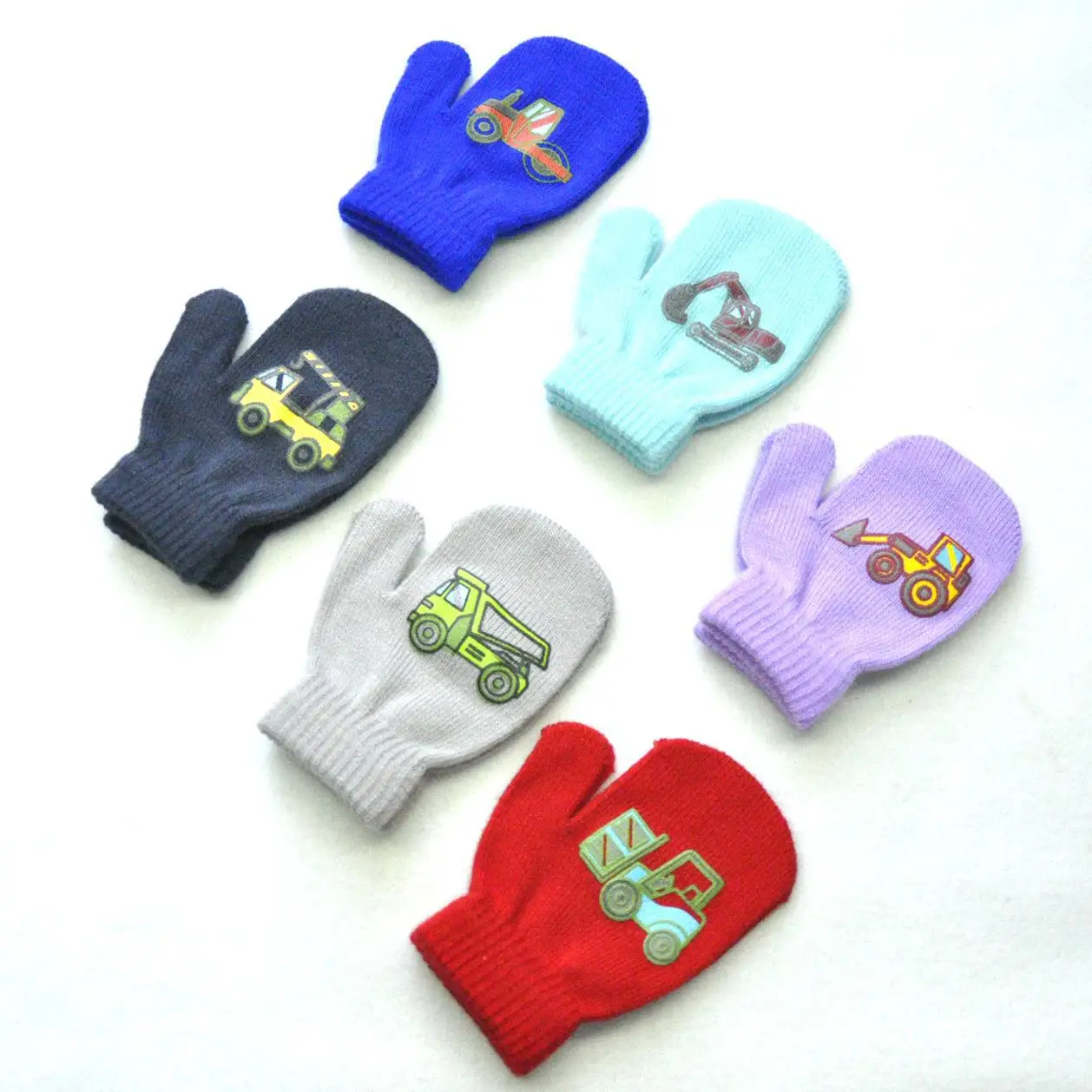 Детские зимние уличные спортивные теплые шерстяные перчатки 1- 4 дюйма Симпатичные маленькие вязаные с рисунком из ПВХ для инженерной транспортной