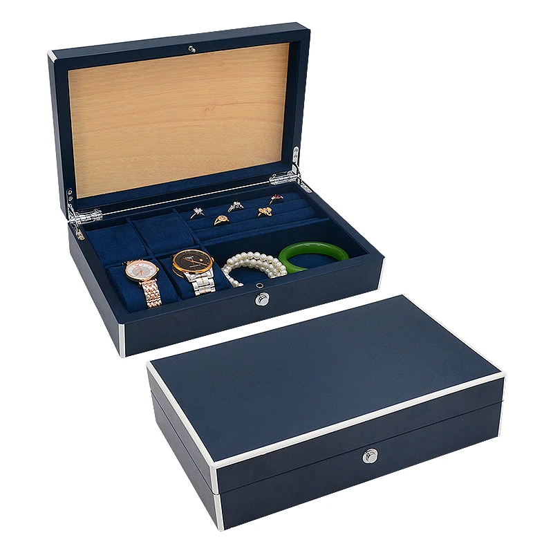 Custom High Quality Wood  Watch Jewellery Boxes Organizer Luxury Black Wooden Jewelry Storage Box
