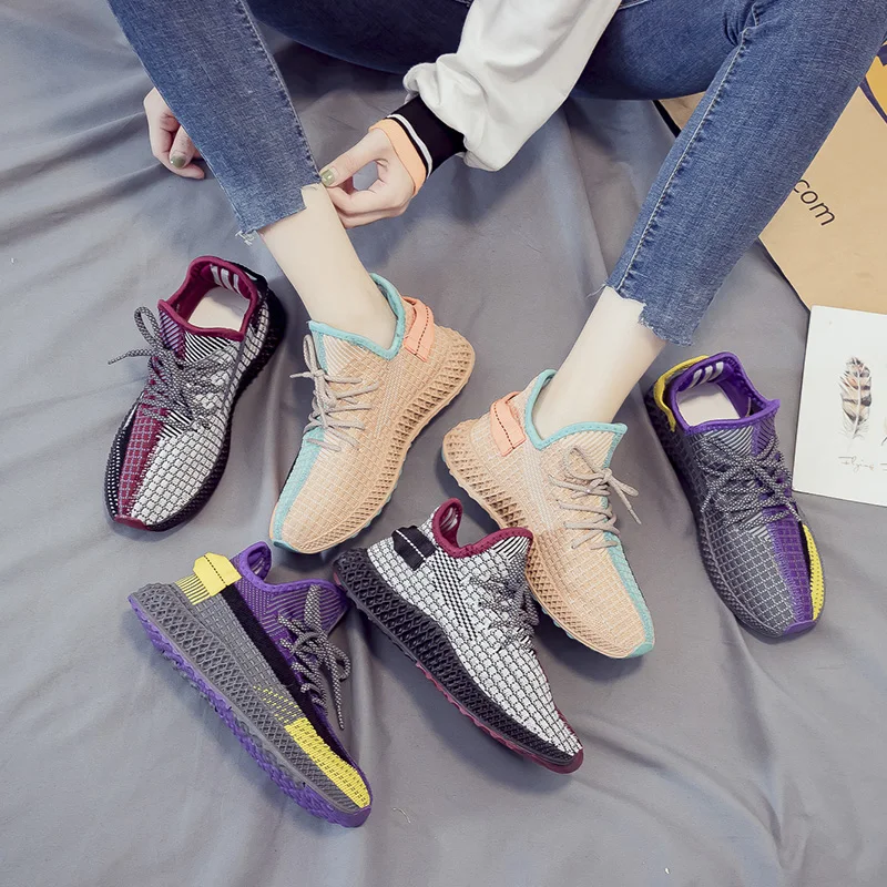 Китайский производитель, модные легкие дышащие вязаные кроссовки для женщин на заказ